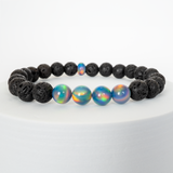 Blue Haze Opalescence & Lava Stone Beaded Bracelet