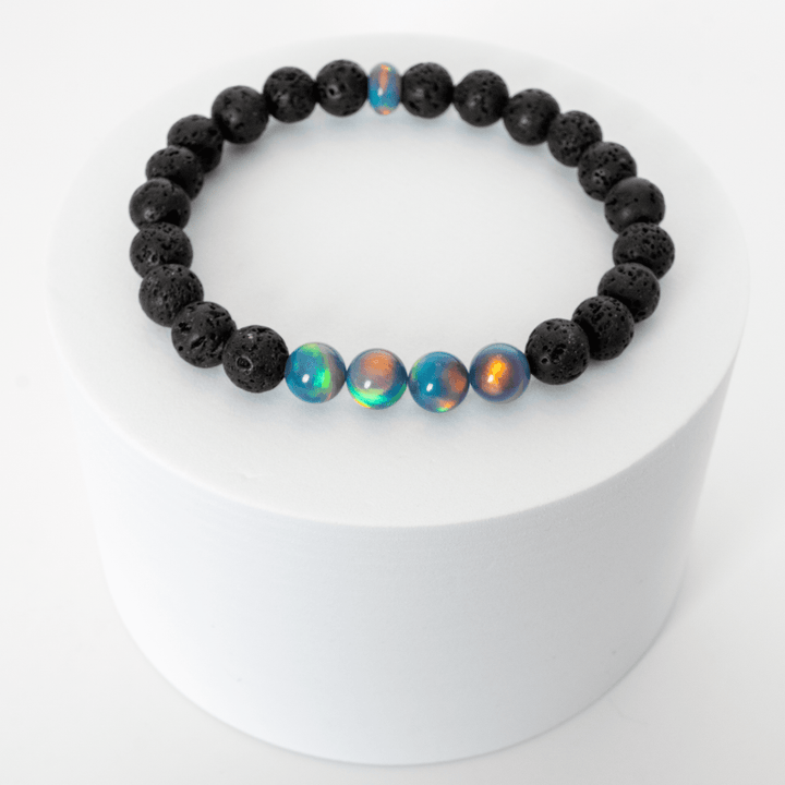 Blue Haze Opalescence & Lava Stone Beaded Bracelet - The Opal Dealer