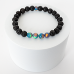 Blue Haze Opalescence & Lava Stone Beaded Bracelet