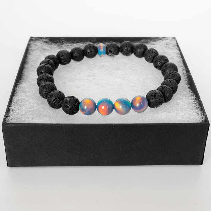 Blue Haze Opalescence & Lava Stone Beaded Bracelet - The Opal Dealer