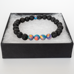Blue Haze Opalescence & Lava Stone Beaded Bracelet