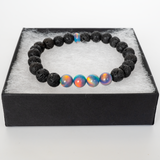 Blue Haze Opalescence & Lava Stone Beaded Bracelet