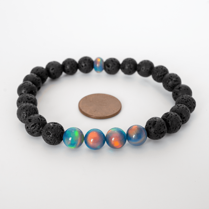 Blue Haze Opalescence & Lava Stone Beaded Bracelet - The Opal Dealer