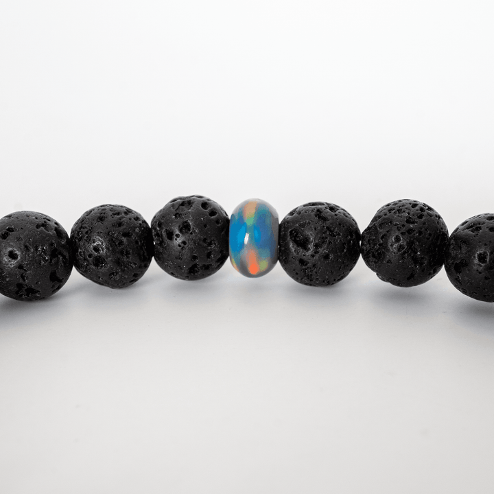 Blue Haze Opalescence & Lava Stone Beaded Bracelet - The Opal Dealer