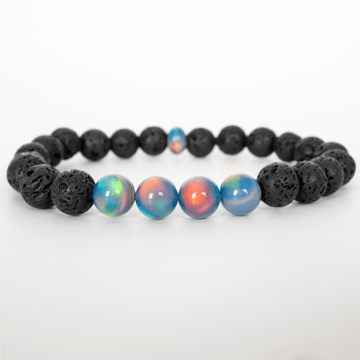 Blue Haze Opalescence & Lava Stone Beaded Bracelet - The Opal Dealer