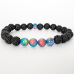 Blue Haze Opalescence & Lava Stone Beaded Bracelet