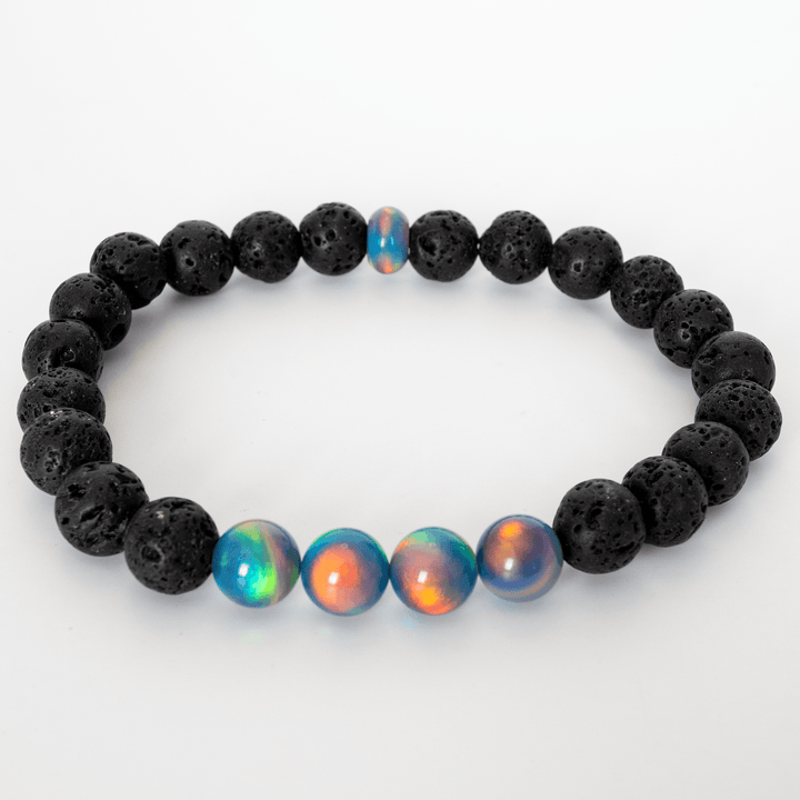 Blue Haze Opalescence & Lava Stone Beaded Bracelet - The Opal Dealer