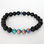 Blue Haze Opalescence & Lava Stone Beaded Bracelet