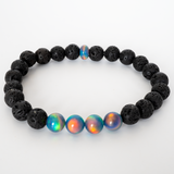 Blue Haze Opalescence & Lava Stone Beaded Bracelet