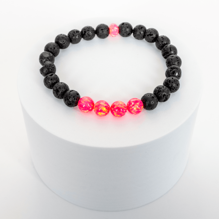 Bubblegum Opal & Lava Stone Beaded Bracelet - The Opal Dealer
