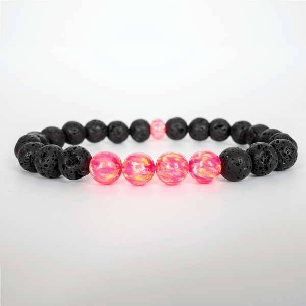 Bubblegum Opal & Lava Stone Beaded Bracelet - The Opal Dealer