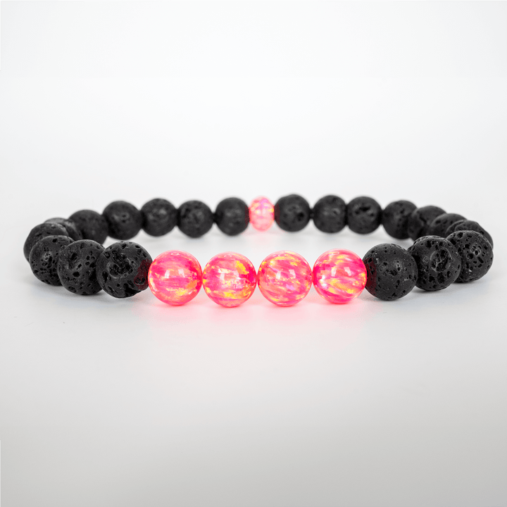 Bubblegum Opal & Lava Stone Beaded Bracelet - The Opal Dealer