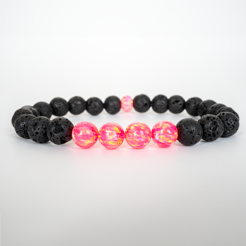 Bubblegum Opal & Lava Stone Beaded Bracelet