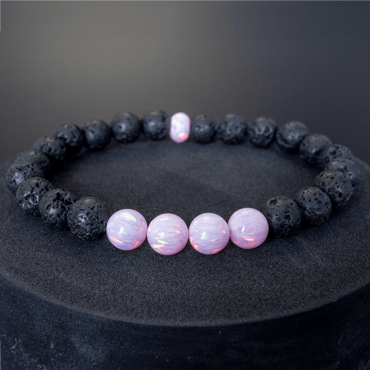 Cherry Blossom Opal & Lava Stone Beaded Bracelet - The Opal Dealer