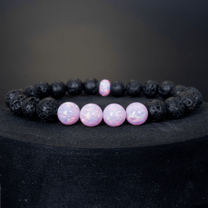 Cherry Blossom Opal & Lava Stone Beaded Bracelet - The Opal Dealer