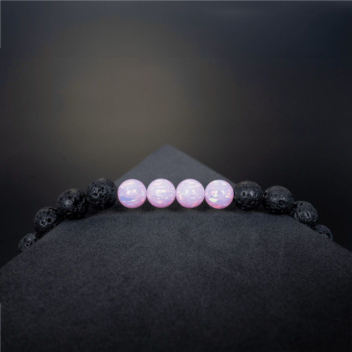 Cherry Blossom Opal & Lava Stone Beaded Bracelet - The Opal Dealer