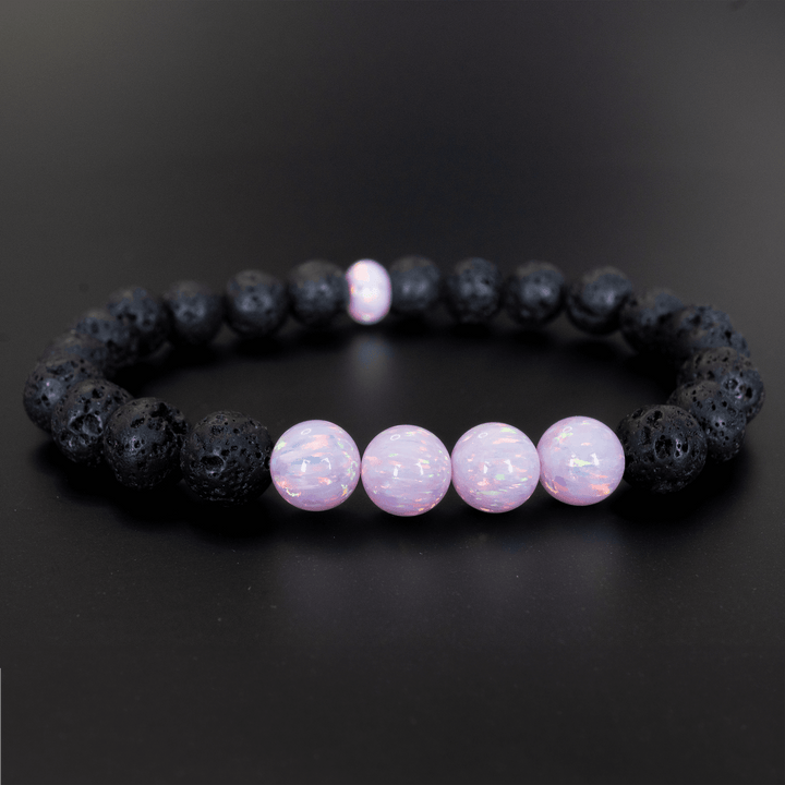 Cherry Blossom Opal & Lava Stone Beaded Bracelet - The Opal Dealer
