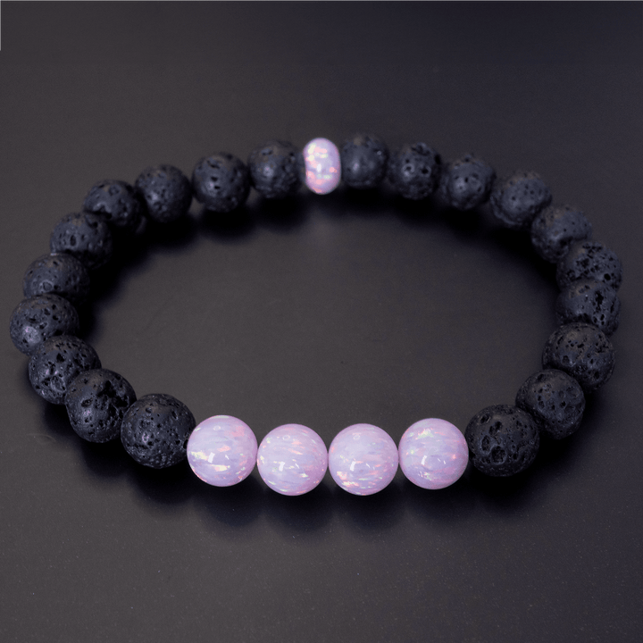 Cherry Blossom Opal & Lava Stone Beaded Bracelet - The Opal Dealer