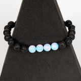 Crystal Blue Opalescence & Lava Stone Beaded Bracelet
