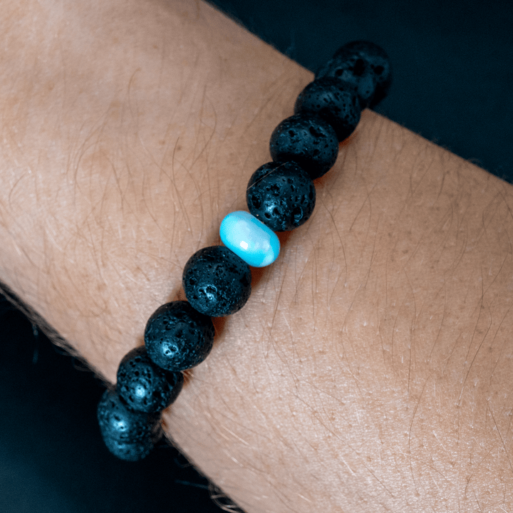 Crystal Blue Opalescence & Lava Stone Beaded Bracelet - The Opal Dealer