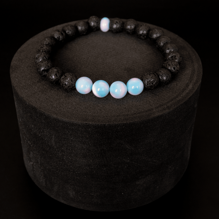 Crystal Blue Opalescence & Lava Stone Beaded Bracelet - The Opal Dealer