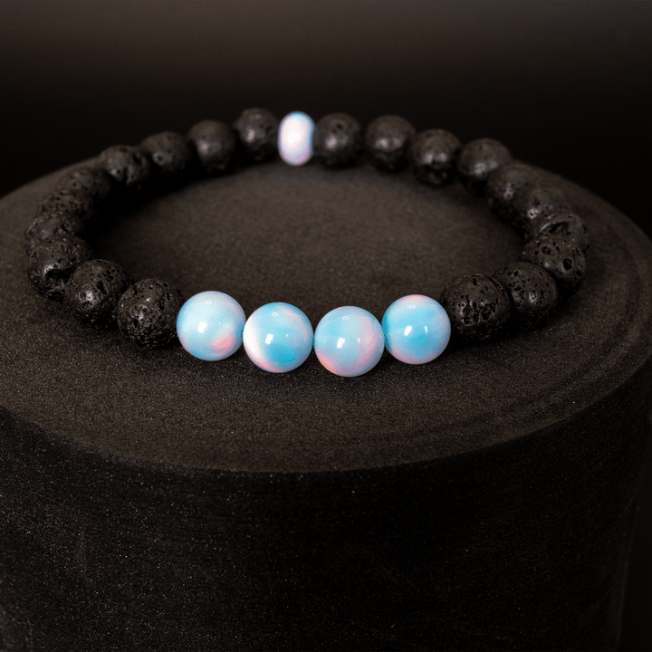 Crystal Blue Opalescence & Lava Stone Beaded Bracelet - The Opal Dealer