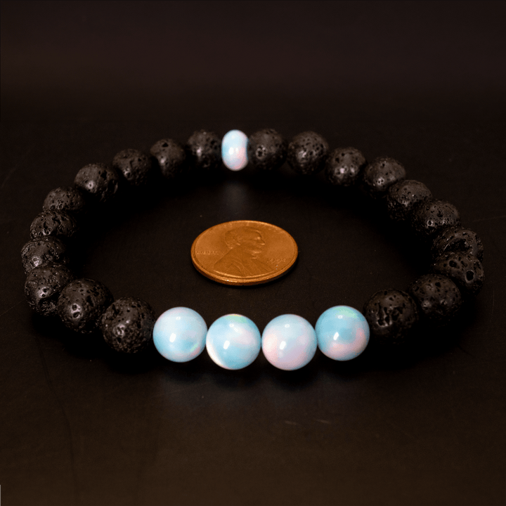 Crystal Blue Opalescence & Lava Stone Beaded Bracelet - The Opal Dealer