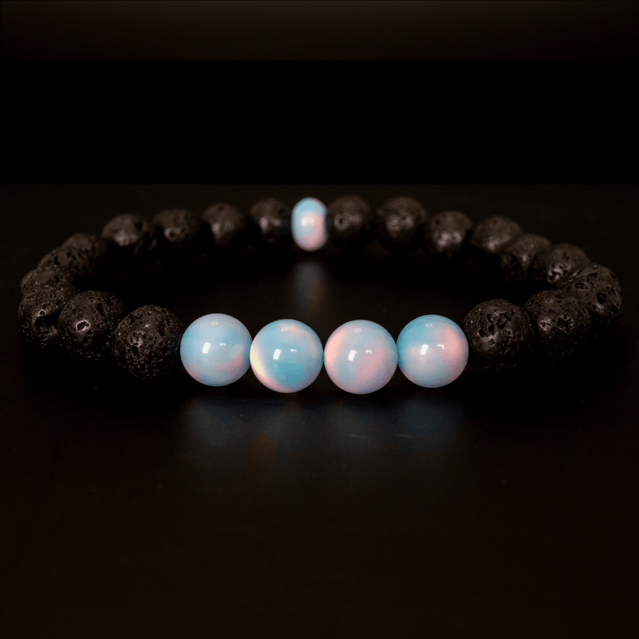 Crystal Blue Opalescence & Lava Stone Beaded Bracelet - The Opal Dealer