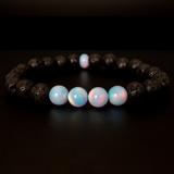 Crystal Blue Opalescence & Lava Stone Beaded Bracelet - New Design