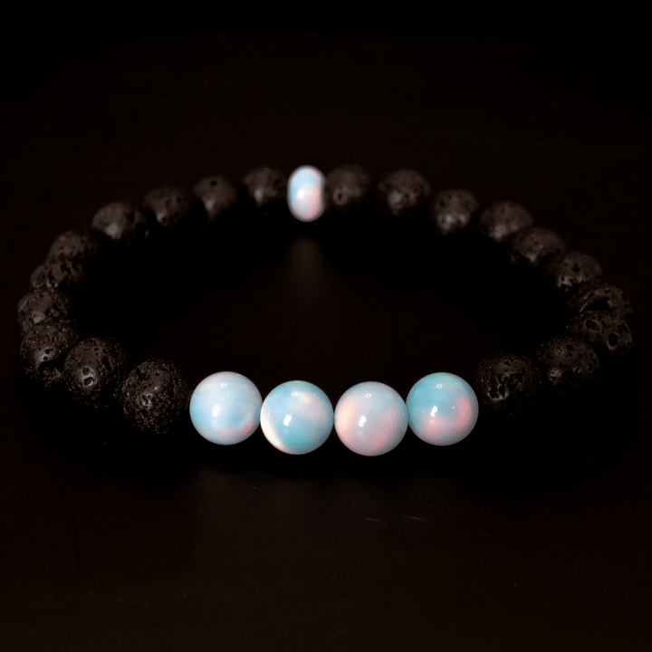 Crystal Blue Opalescence & Lava Stone Beaded Bracelet - The Opal Dealer