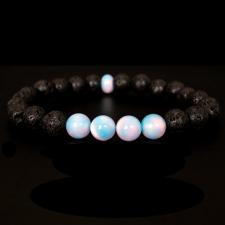 Crystal Blue Opalescence & Lava Stone Beaded Bracelet - The Opal Dealer