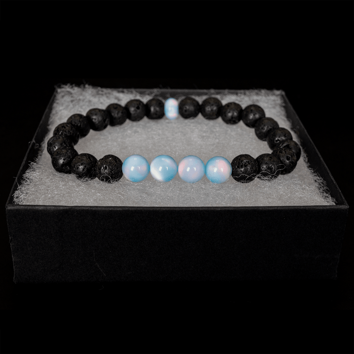 Crystal Blue Opalescence & Lava Stone Beaded Bracelet - The Opal Dealer