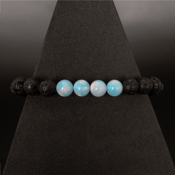 Crystal Blue Opalescence & Lava Stone Beaded Bracelet - The Opal Dealer