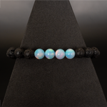 Crystal Blue Opalescence & Lava Stone Beaded Bracelet - New Design