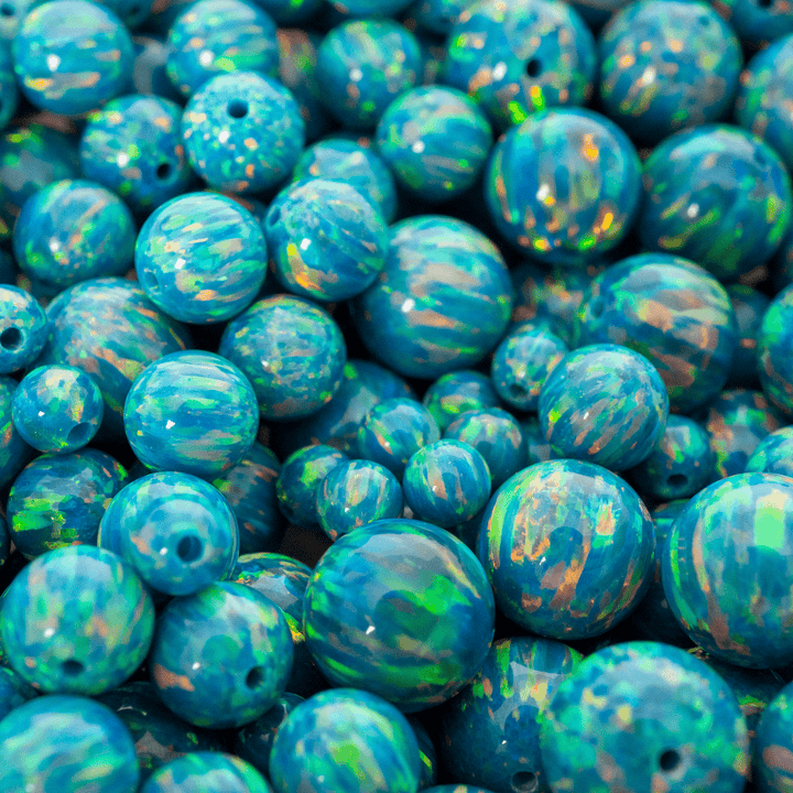 Teal Round Opal Beads with Rainbow Fire Lab-Created Beads for