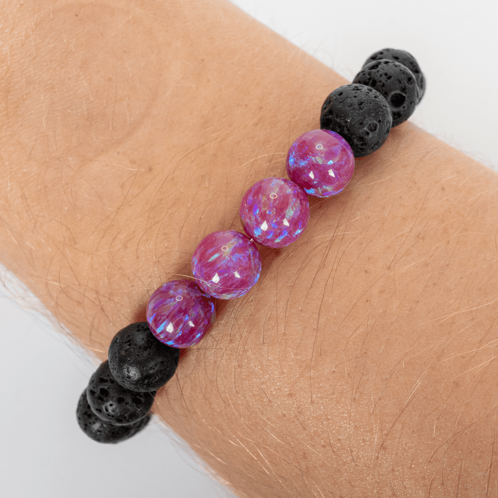 Hibiscus Opal & Lava Stone Beaded Bracelet - The Opal Dealer