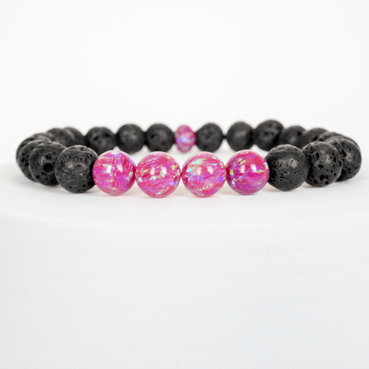 Hibiscus Opal & Lava Stone Beaded Bracelet - The Opal Dealer