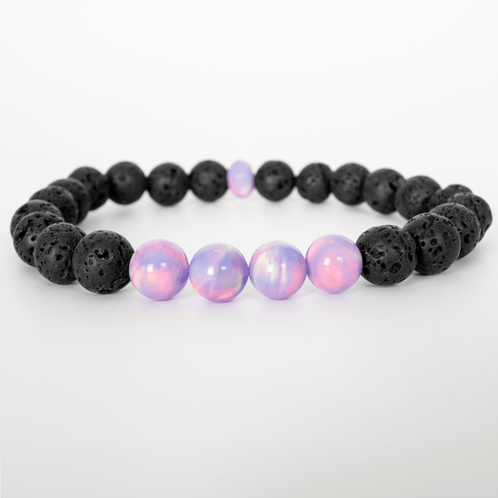Lilac Galaxy Opalescence & Lava Stone Beaded Bracelet - The Opal Dealer