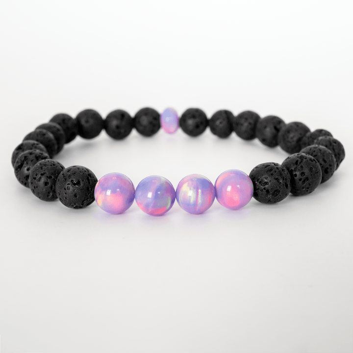 Lilac Galaxy Opalescence & Lava Stone Beaded Bracelet - The Opal Dealer