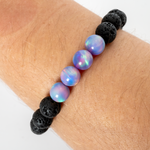 Lilac Galaxy Opalescence & Lava Stone Beaded Bracelet