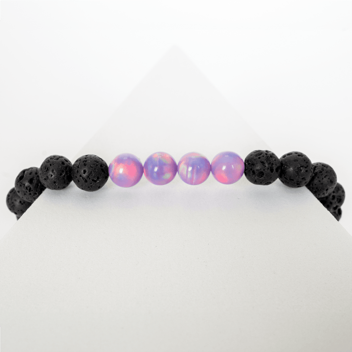 Lilac Galaxy Opalescence & Lava Stone Beaded Bracelet - The Opal Dealer