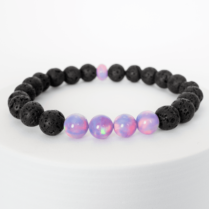Lilac Galaxy Opalescence & Lava Stone Beaded Bracelet - The Opal Dealer