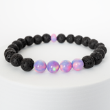 Lilac Galaxy Opalescence & Lava Stone Beaded Bracelet