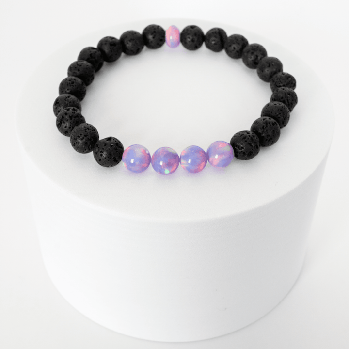 Lilac Galaxy Opalescence & Lava Stone Beaded Bracelet - The Opal Dealer