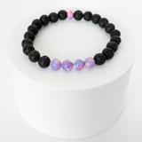 Lilac Galaxy Opalescence & Lava Stone Beaded Bracelet