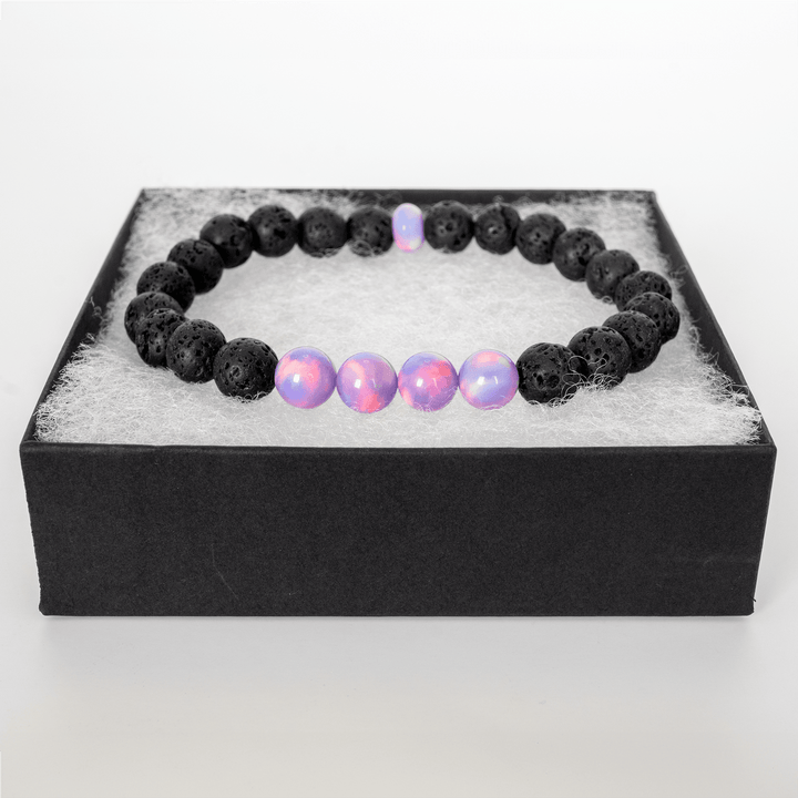 Lilac Galaxy Opalescence & Lava Stone Beaded Bracelet - The Opal Dealer