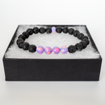 Lilac Galaxy Opalescence & Lava Stone Beaded Bracelet