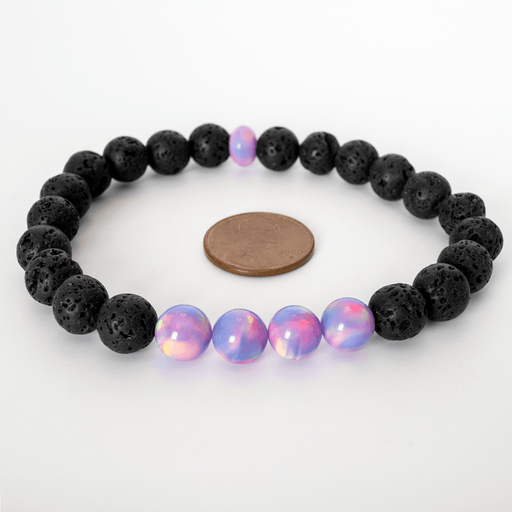 Lilac Galaxy Opalescence & Lava Stone Beaded Bracelet - The Opal Dealer