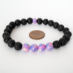 Lilac Galaxy Opalescence & Lava Stone Beaded Bracelet