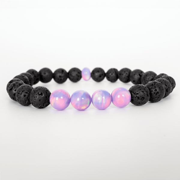 Lilac Galaxy Opalescence & Lava Stone Beaded Bracelet - The Opal Dealer